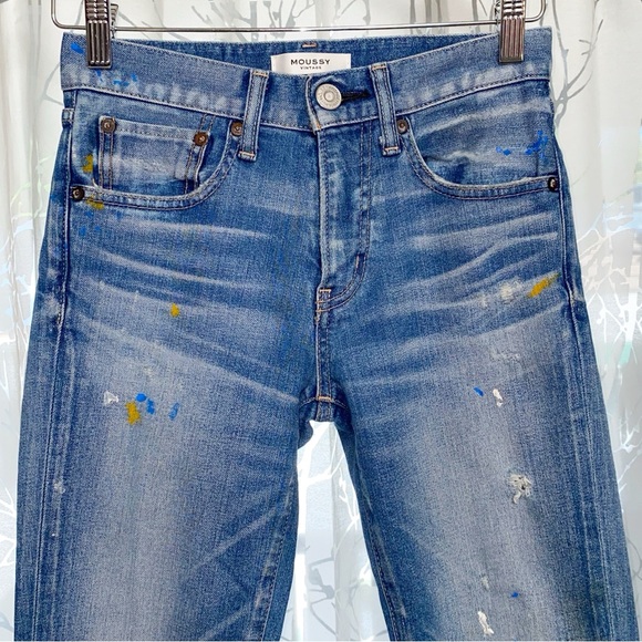 MOUSSY VINTAGE Dixie Distressed Skinny leg pain splatter Blue Jeans - Picture 6 of 15